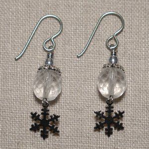 Hand Crafted Handmade Earrings Snowflake Earrings with Frosted Czech Gla…